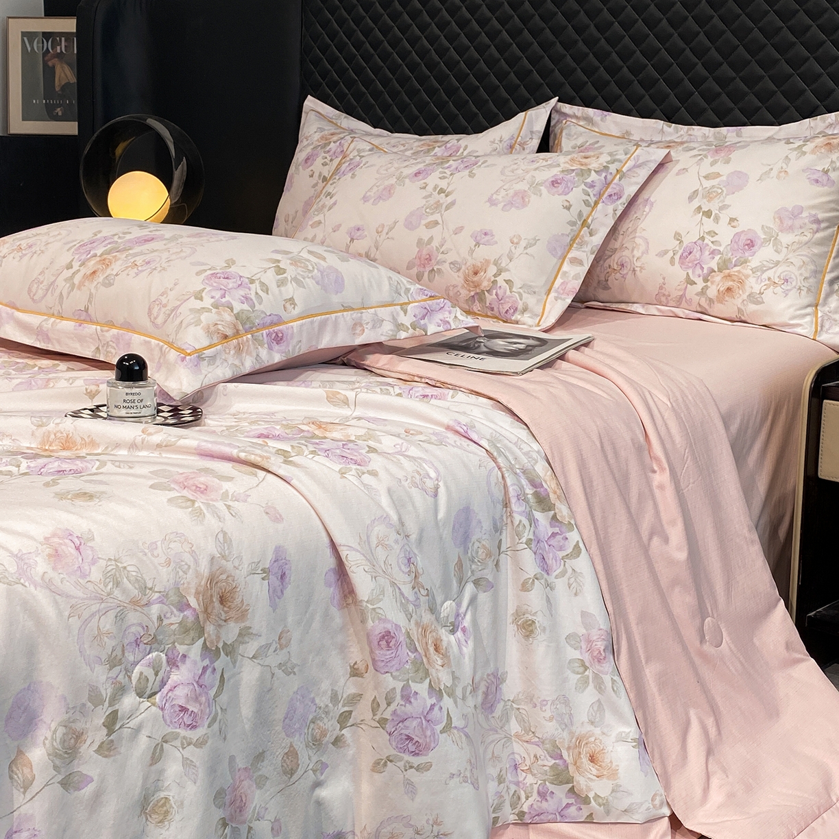 佳品居 2026新款凉感天丝棉印花系列水洗真丝夏被四件套 伊莉莎-粉