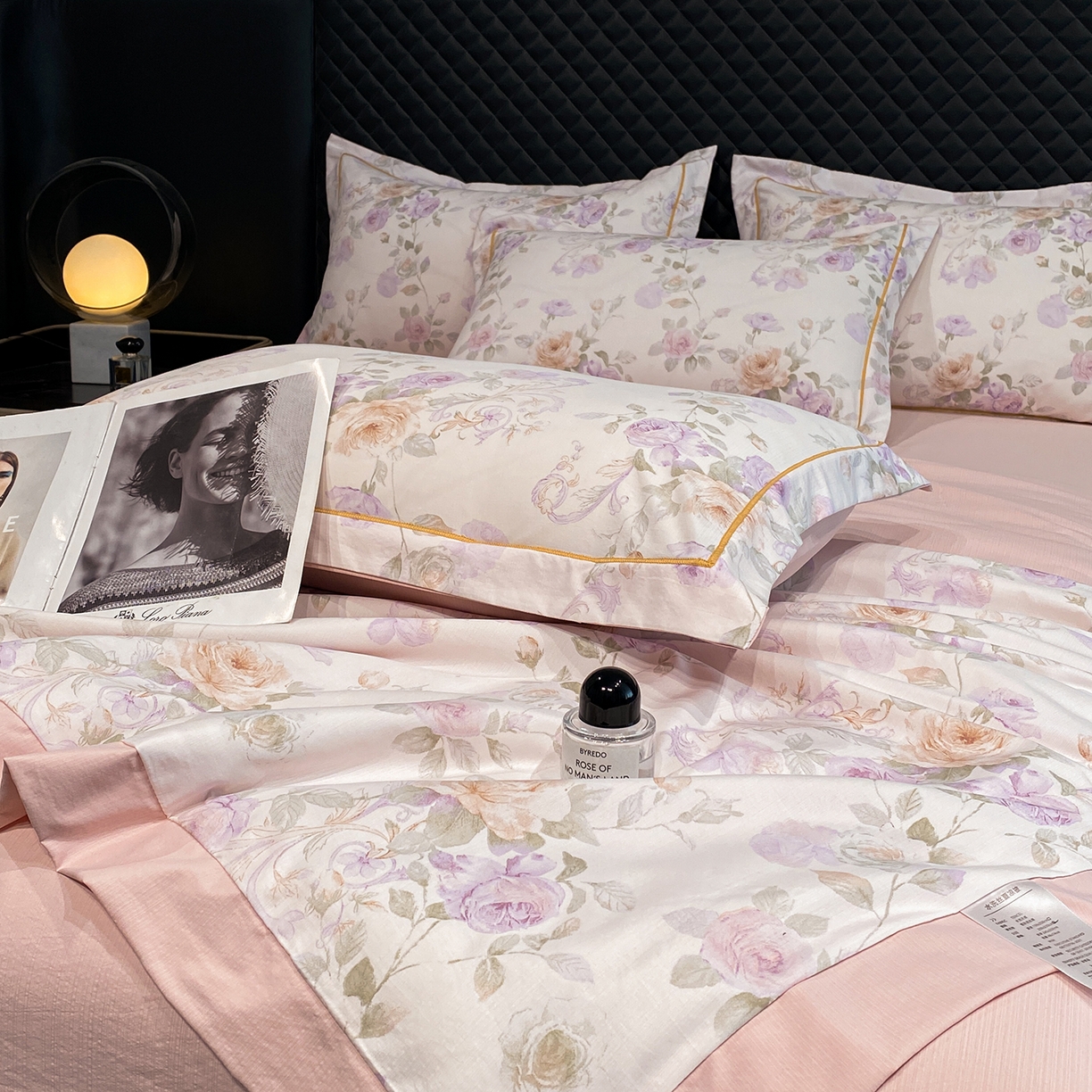 91家纺网 家纺一手货源 找家纺 佳品居 2026新款凉感天丝棉印花系列水洗真丝夏被四件套 伊莉莎-粉