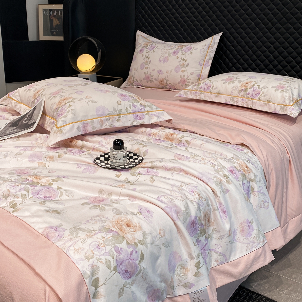 91家纺网 家纺一手货源 找家纺 佳品居 2026新款凉感天丝棉印花系列水洗真丝夏被四件套 伊莉莎-粉