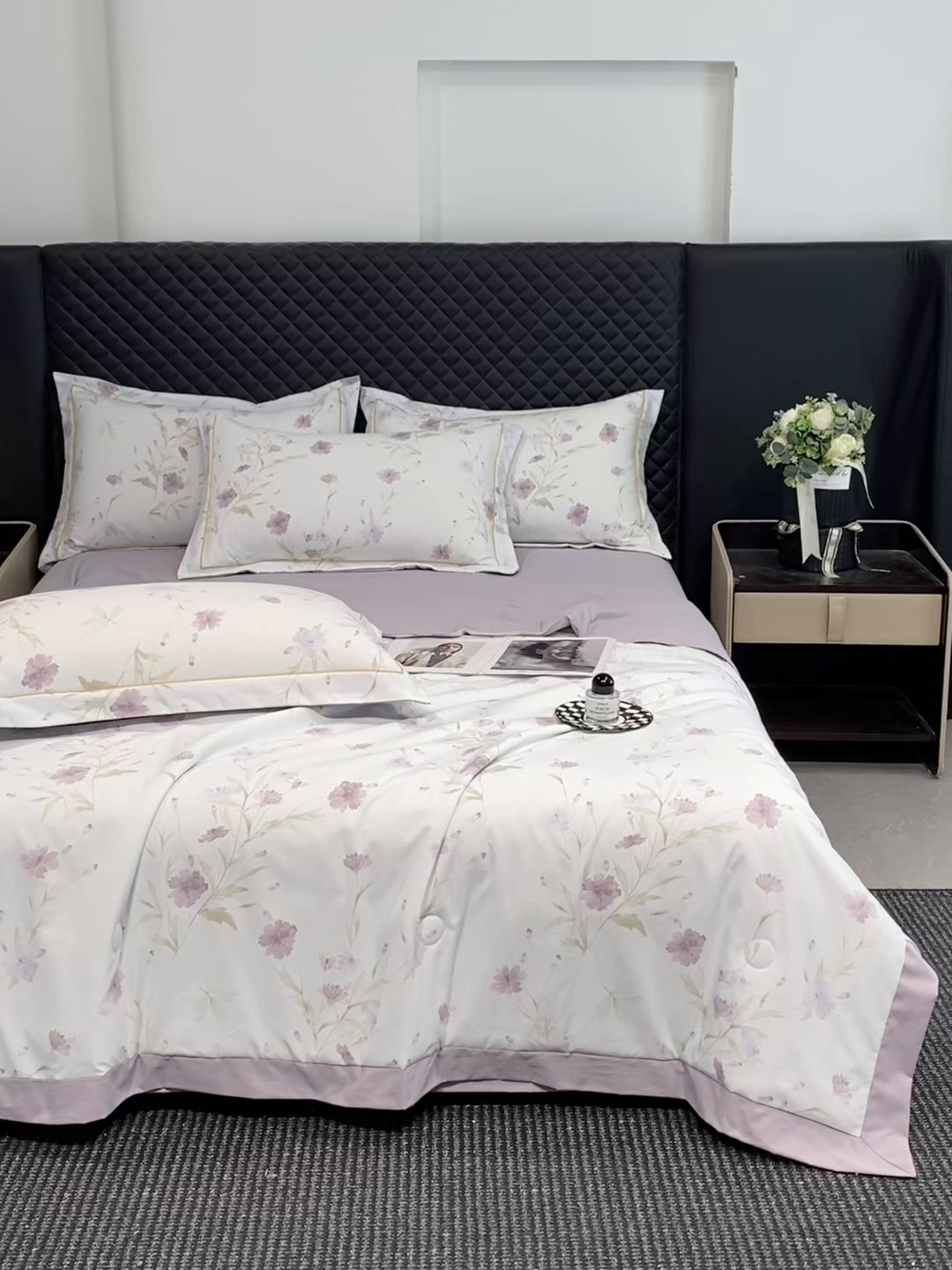 91家纺网 家纺一手货源 找家纺 佳品居 2026新款凉感天丝棉印花系列水洗真丝夏被四件套 温岚-紫