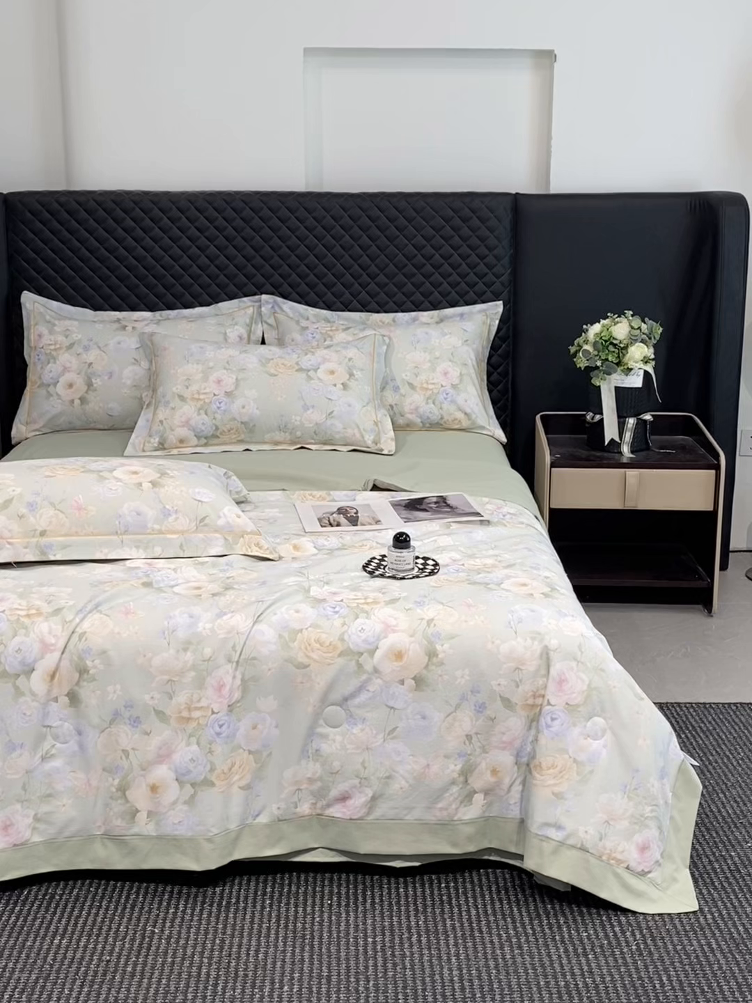 91家纺网 家纺一手货源 找家纺 佳品居 2026新款凉感天丝棉印花系列水洗真丝夏被四件套 莫奈花园-绿