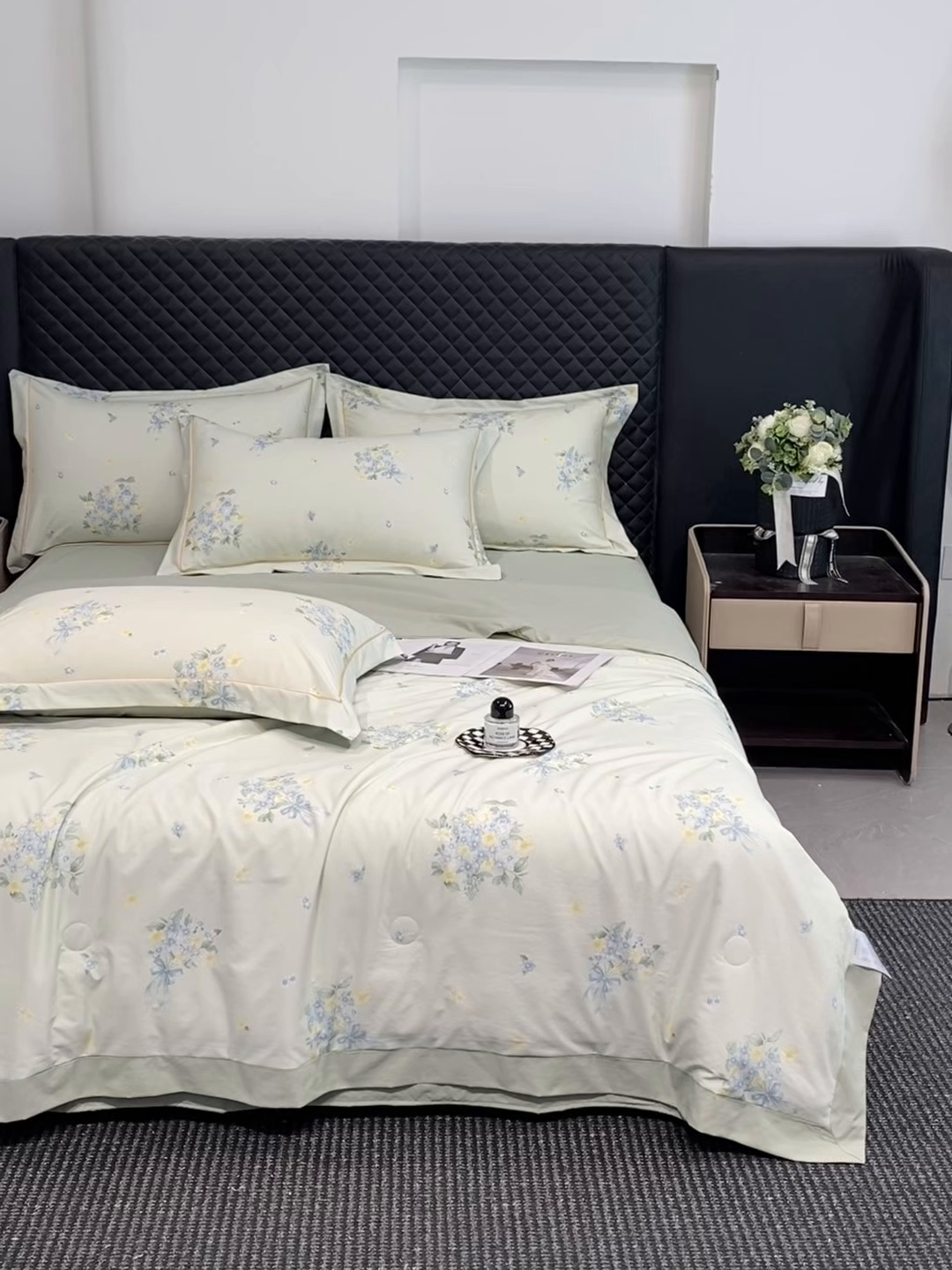 91家纺网 家纺一手货源 找家纺 佳品居 2026新款凉感天丝棉印花系列水洗真丝夏被四件套 花束-绿