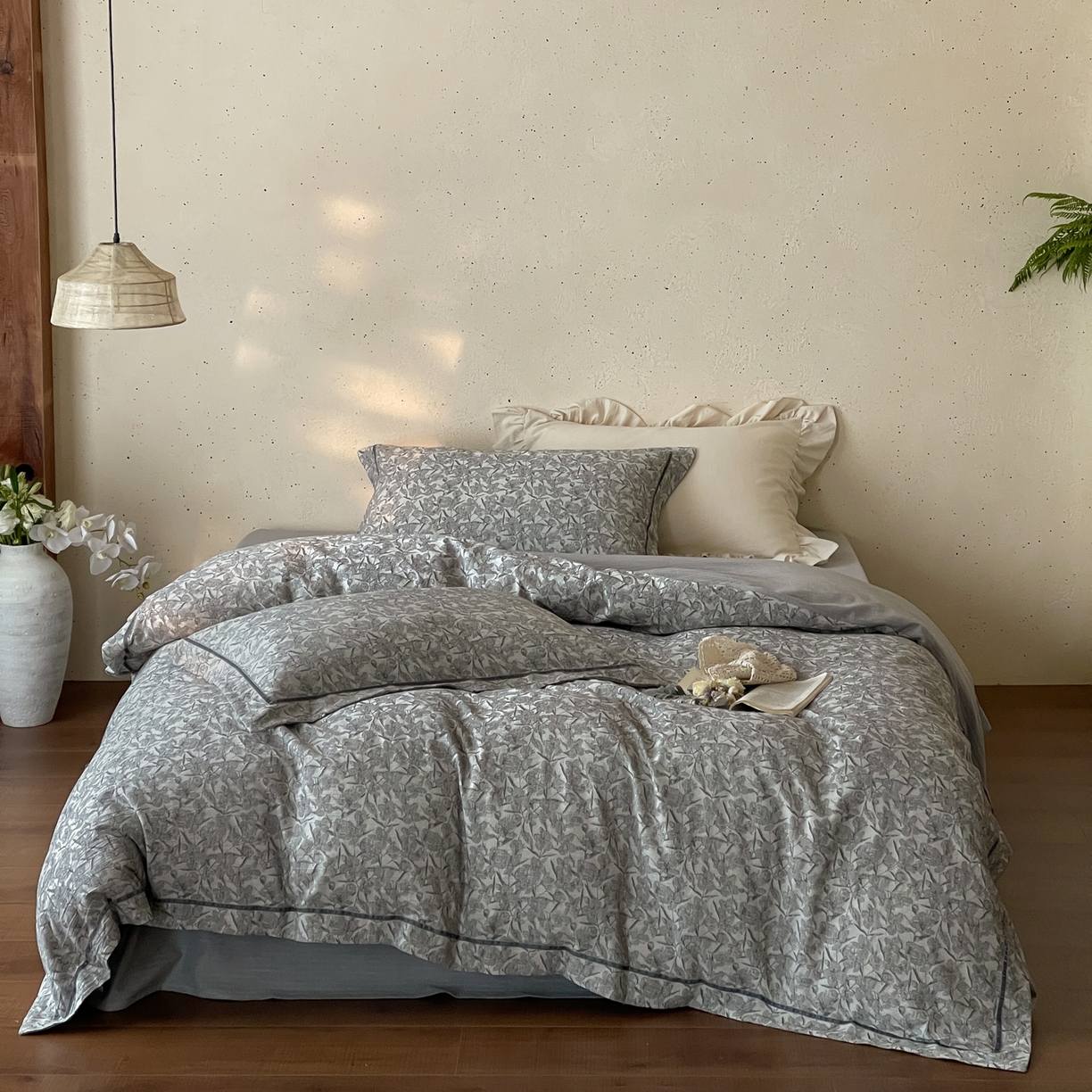 91家纺网 家纺一手货源 找家纺 （总）云上 2026春夏新款全棉纯棉色织提花宽边压丝绒带四件套-乔木（活动后/券后售价 不低于358 上架参考价428起）