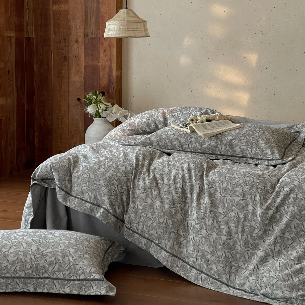 91家纺网 家纺一手货源 找家纺 （总）云上 2026春夏新款全棉纯棉色织提花宽边压丝绒带四件套-乔木（活动后/券后售价 不低于358 上架参考价428起）