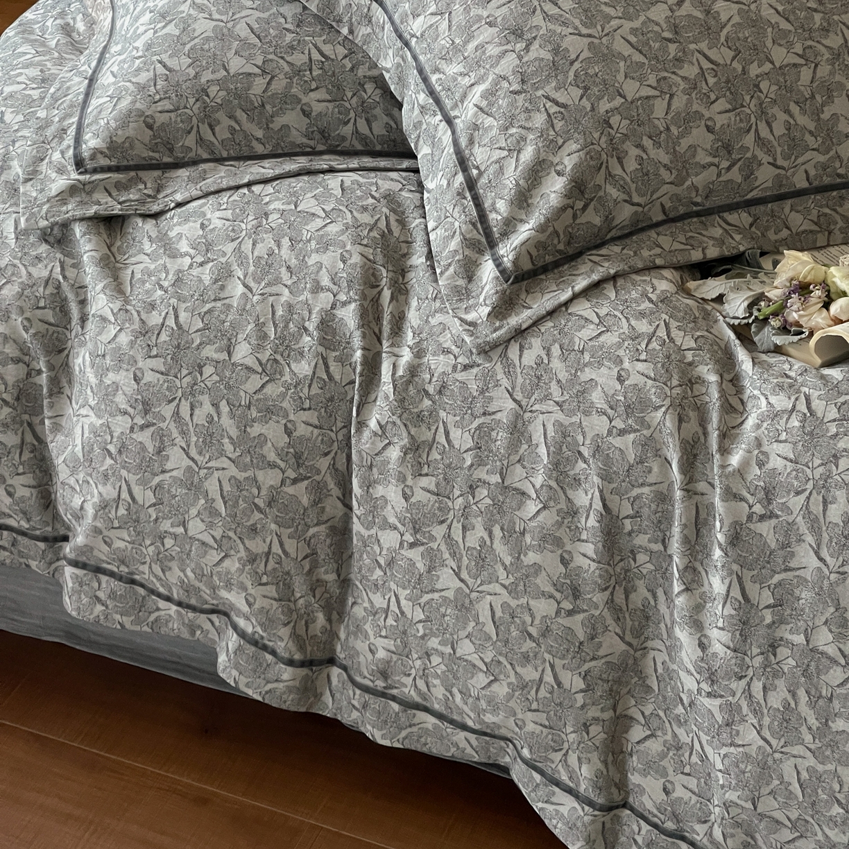 91家纺网 家纺一手货源 找家纺 （总）云上 2026春夏新款全棉纯棉色织提花宽边压丝绒带四件套-乔木（活动后/券后售价 不低于358 上架参考价428起）