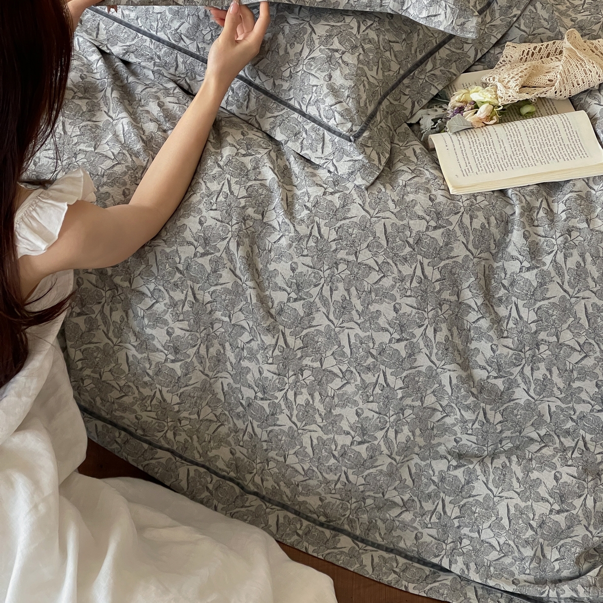 91家纺网 家纺一手货源 找家纺 （总）云上 2026春夏新款全棉纯棉色织提花宽边压丝绒带四件套-乔木（活动后/券后售价 不低于358 上架参考价428起）