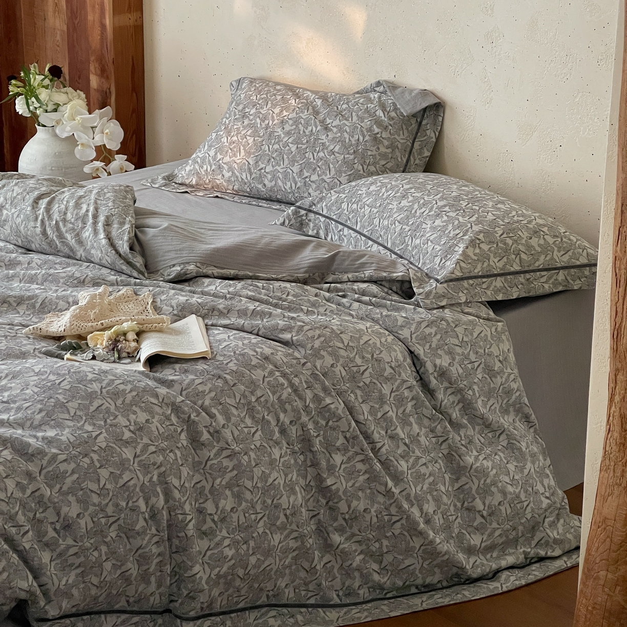 91家纺网 家纺一手货源 找家纺 （总）云上 2026春夏新款全棉纯棉色织提花宽边压丝绒带四件套-乔木（活动后/券后售价 不低于358 上架参考价428起）