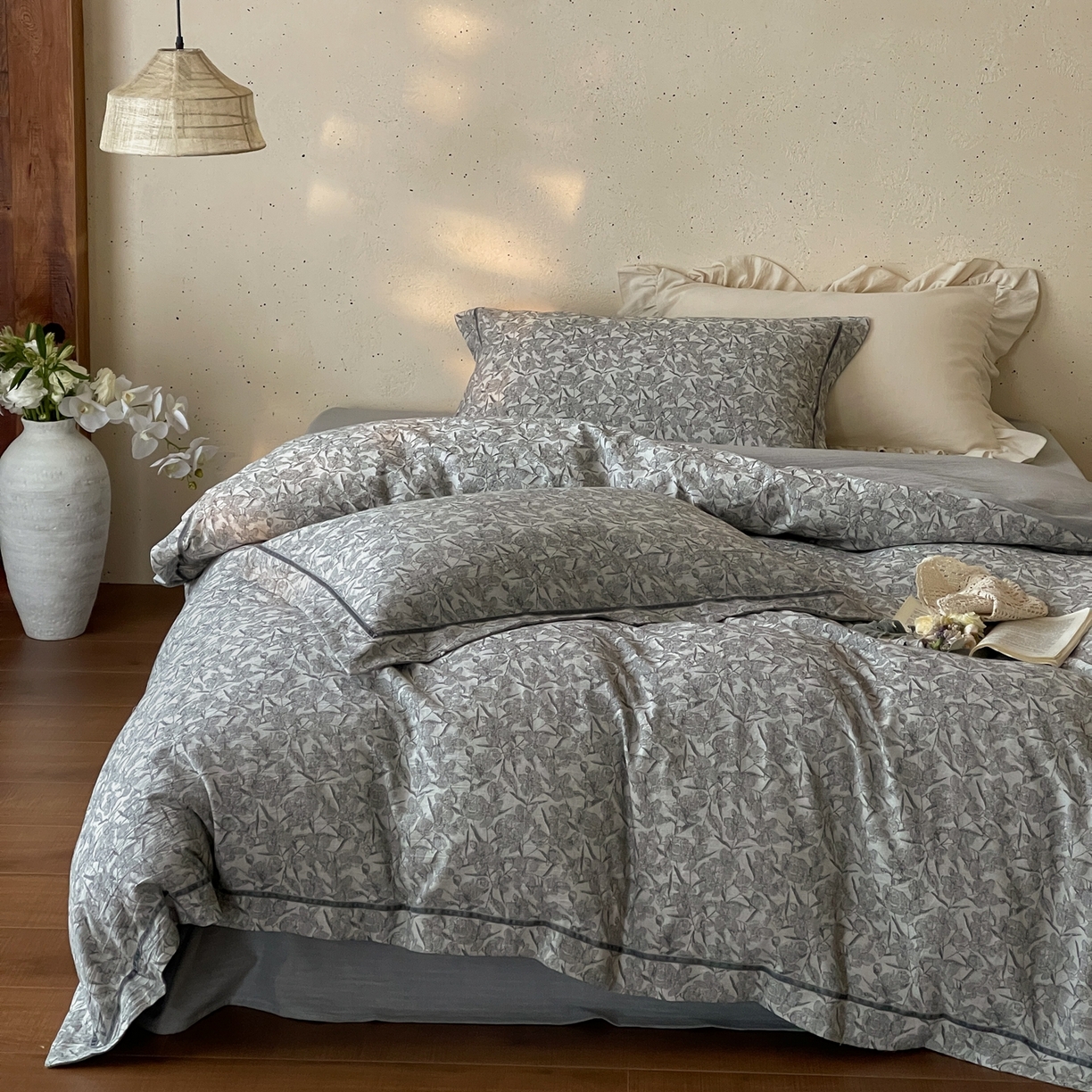 云上 2026春夏新款全棉纯棉色织提花宽边压丝绒带四件套-乔木（活动后/券后售价 不低于358 上架参考价428起） 乔木-灰