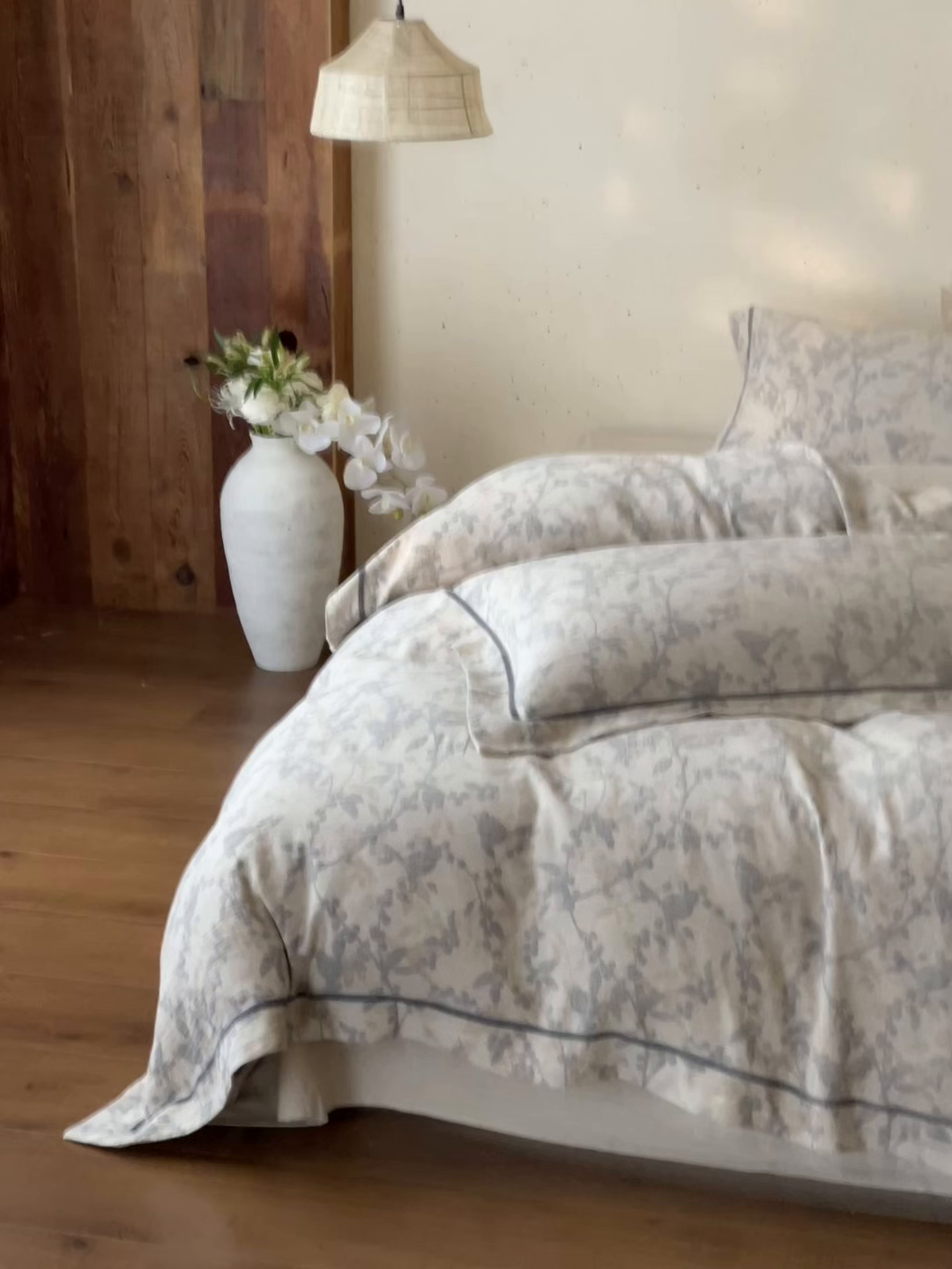 91家纺网 家纺一手货源 找家纺 （总）云上 2026春夏新款全棉纯棉色织提花宽边压丝绒带四件套-乔木（活动后/券后售价 不低于358 上架参考价428起）