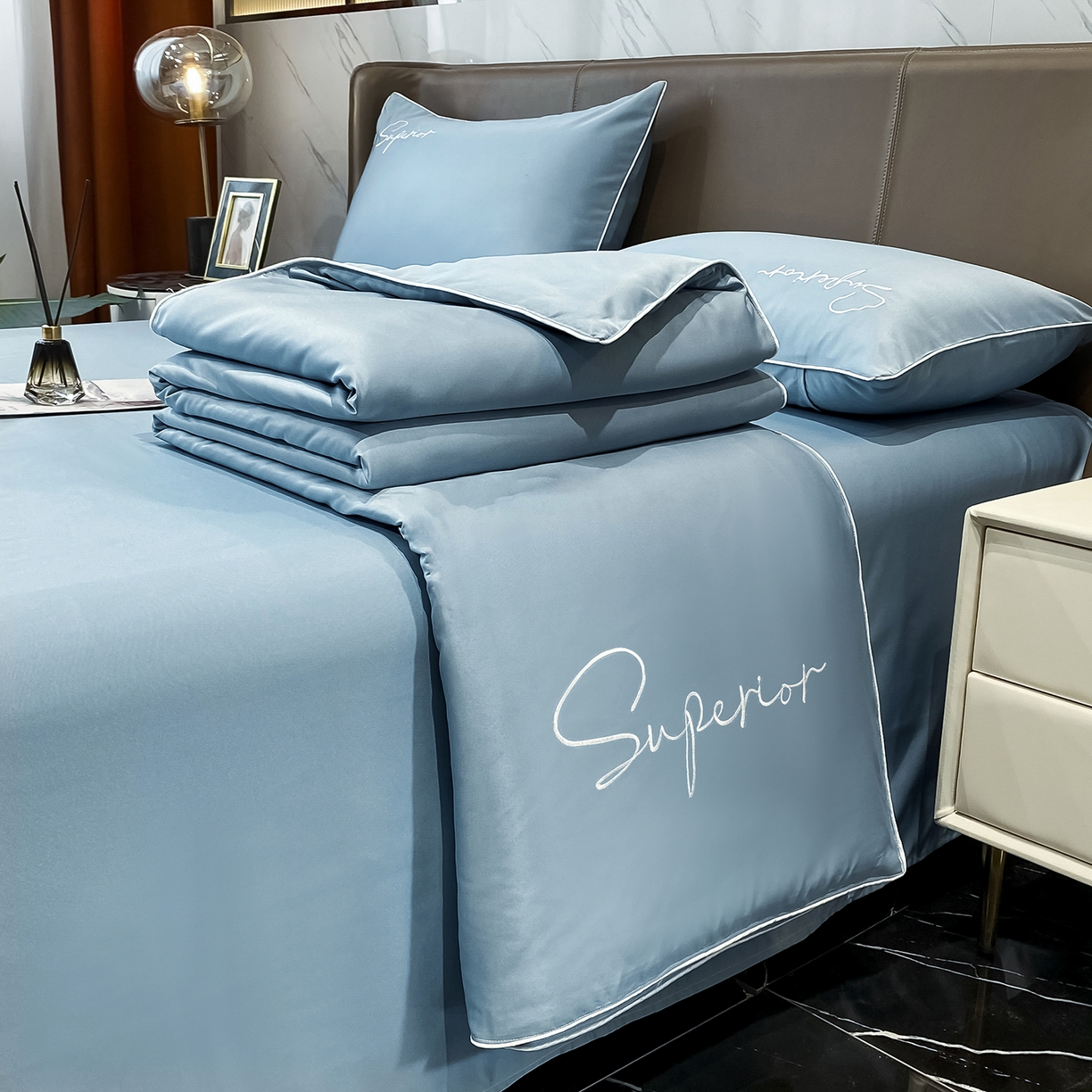 绒城 2026新款字母刺绣水洗天丝夏被夏凉被空调被四件套-字母 字母石兰