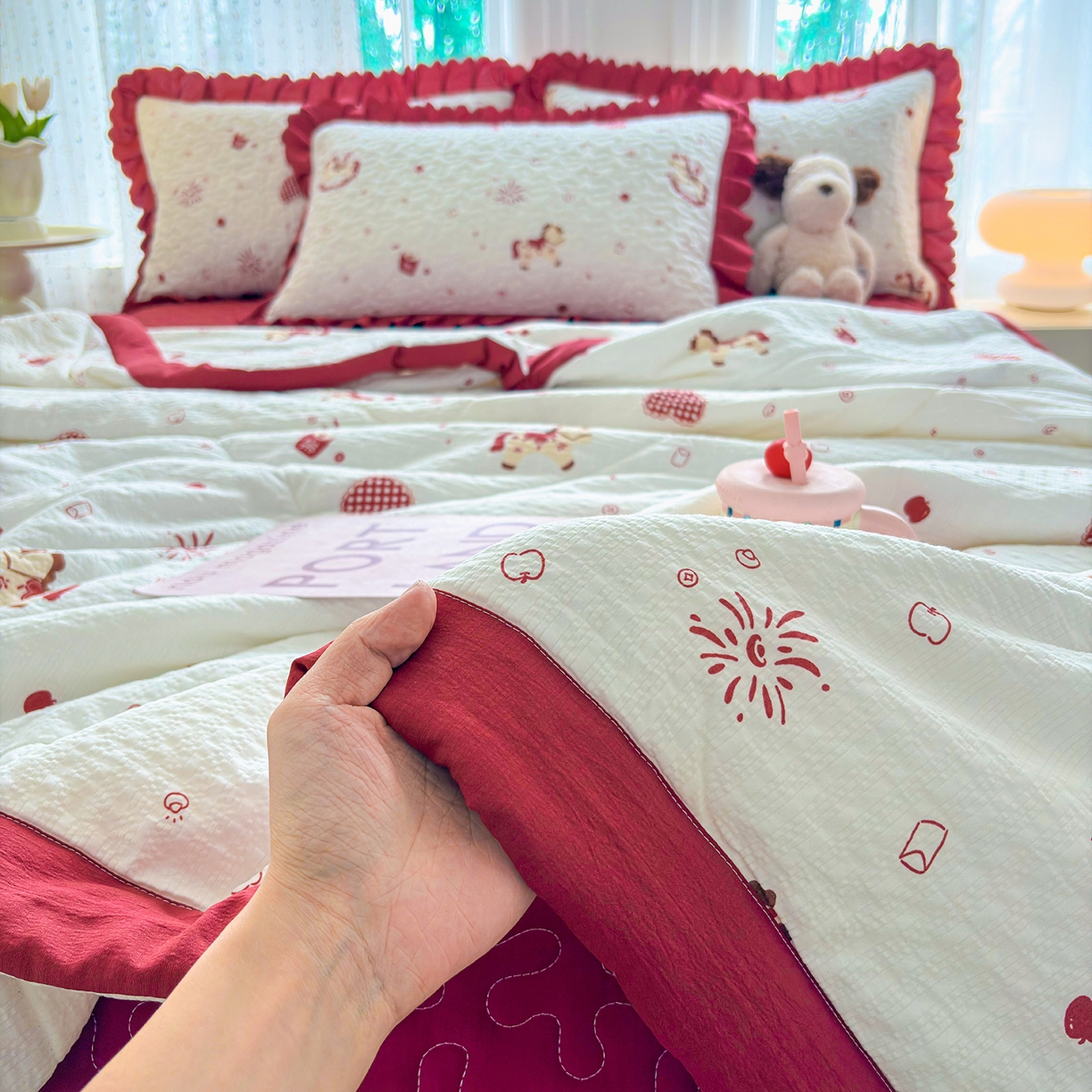 91家纺网 家纺一手货源 找家纺 （总）绒耀家纺 2026春夏直播爆款泡芙棉云感双层纱皱皱纱韩式花边床盖四件套