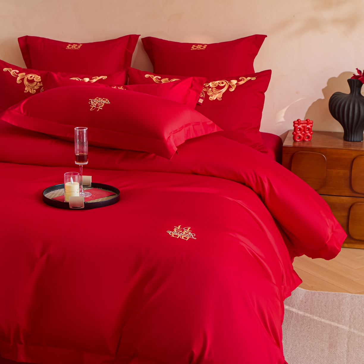 91家纺网 家纺一手货源 找家纺 东方合美（原：皇家传奇） 2026新款长绒棉轻奢婚庆四件套 两小无猜