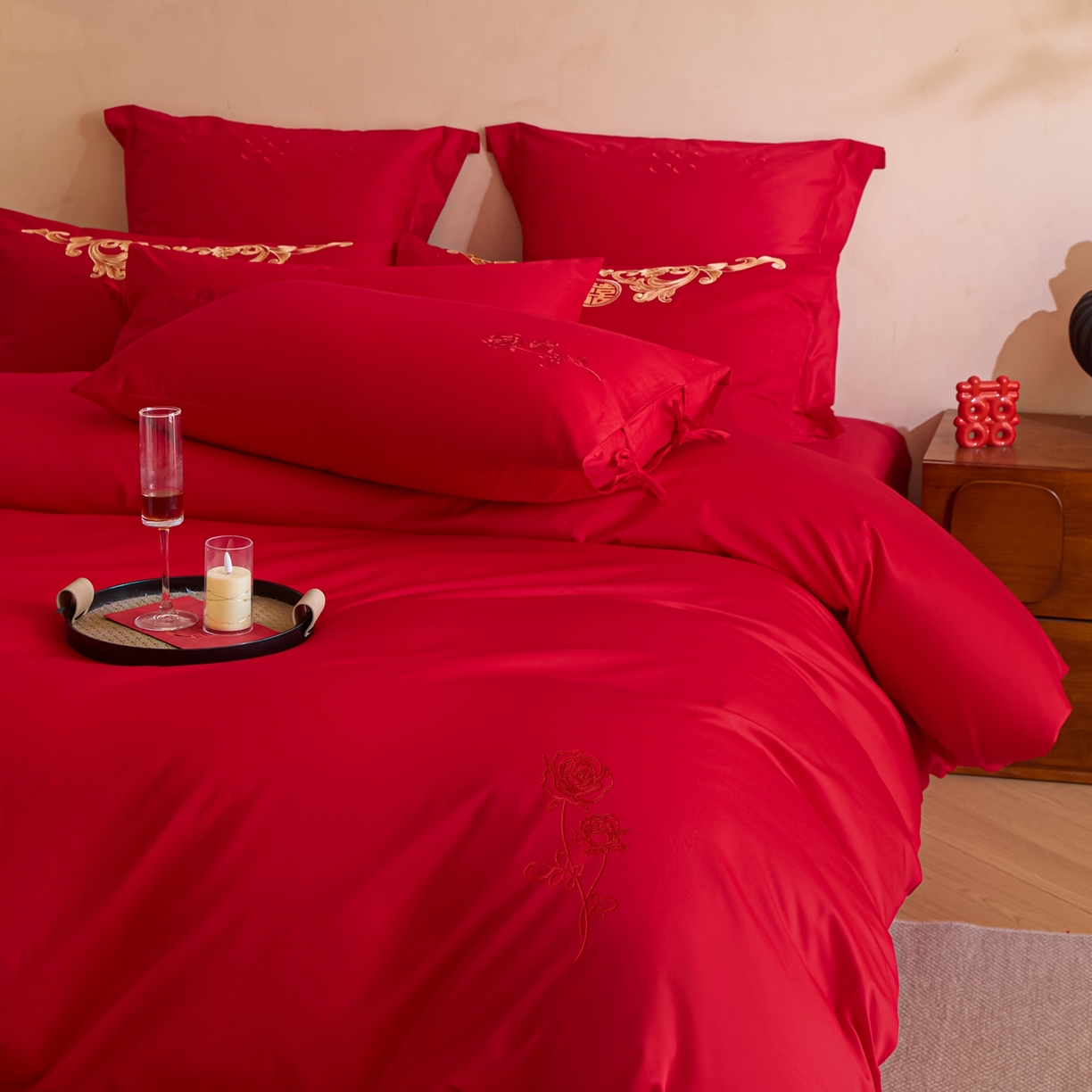 91家纺网 家纺一手货源 找家纺 东方合美（原：皇家传奇） 2026新款长绒棉轻奢婚庆四件套 千欢万喜