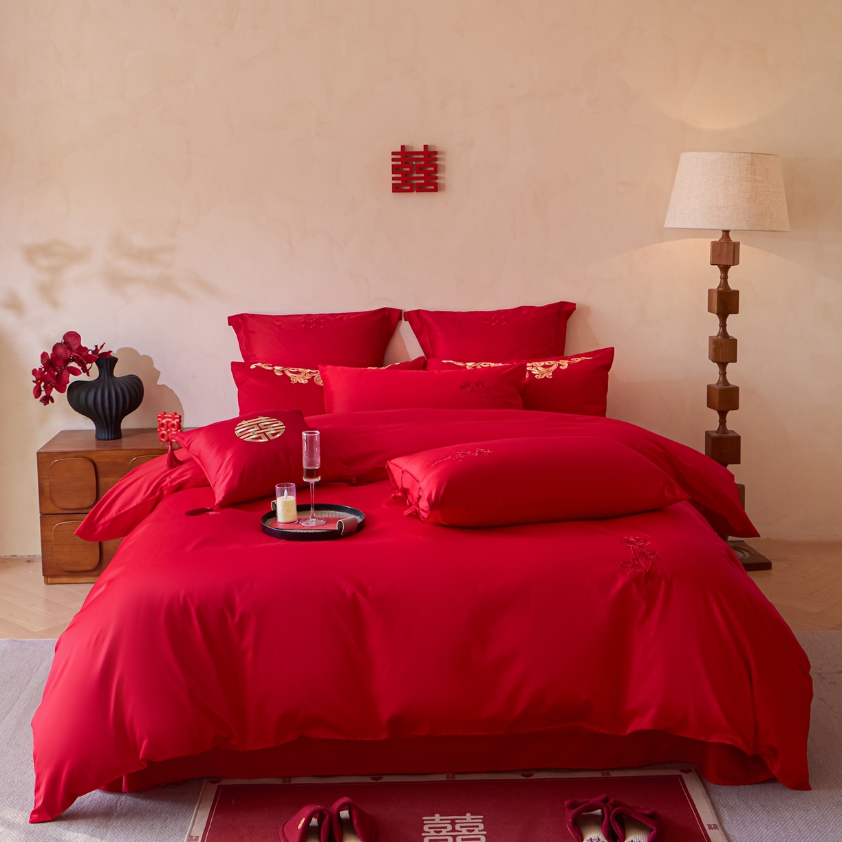 东方合美（原：皇家传奇） 2026新款长绒棉轻奢婚庆四件套 千欢万喜