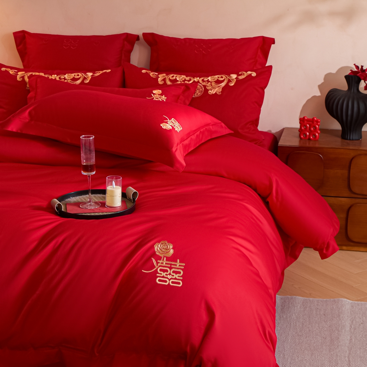 91家纺网 家纺一手货源 找家纺 东方合美（原：皇家传奇） 2026新款长绒棉轻奢婚庆四件套 优雅玫瑰