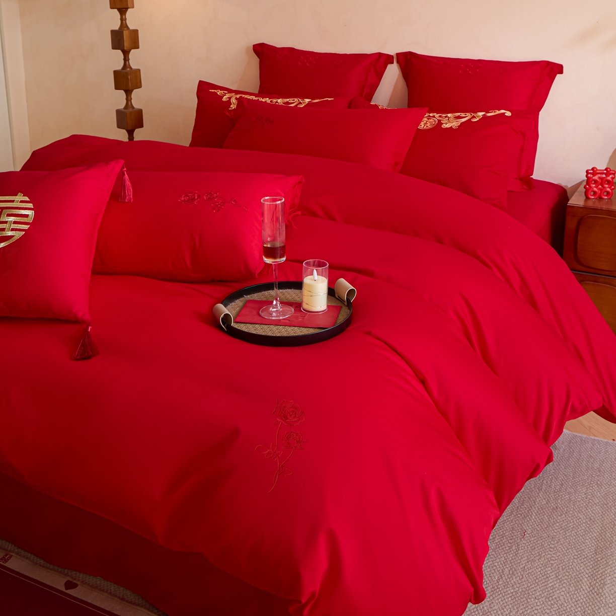 91家纺网 家纺一手货源 找家纺 东方合美（原：皇家传奇） 2026新款长绒棉轻奢婚庆四件套 千欢万喜