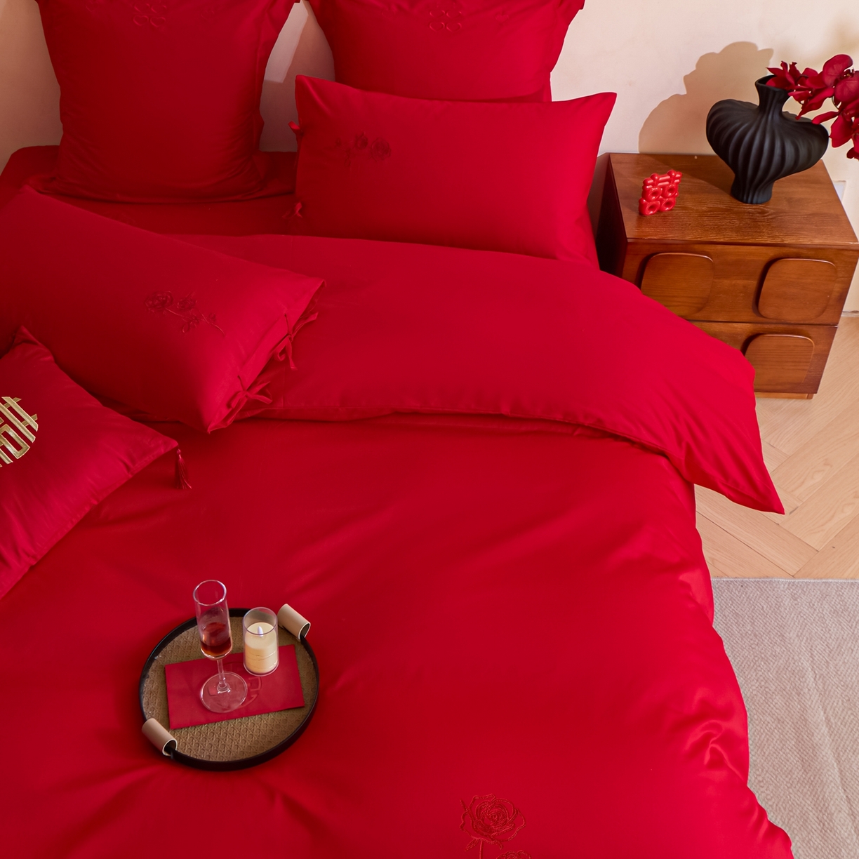 91家纺网 家纺一手货源 找家纺 东方合美（原：皇家传奇） 2026新款长绒棉轻奢婚庆四件套 千欢万喜