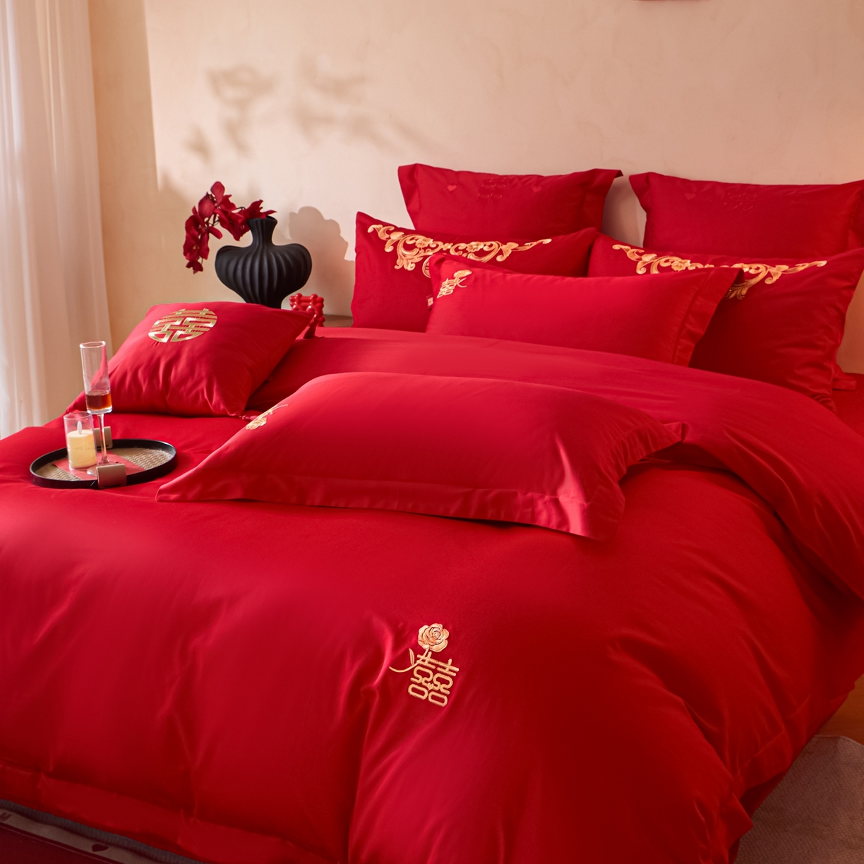 91家纺网 家纺一手货源 找家纺 东方合美（原：皇家传奇） 2026新款长绒棉轻奢婚庆四件套 优雅玫瑰