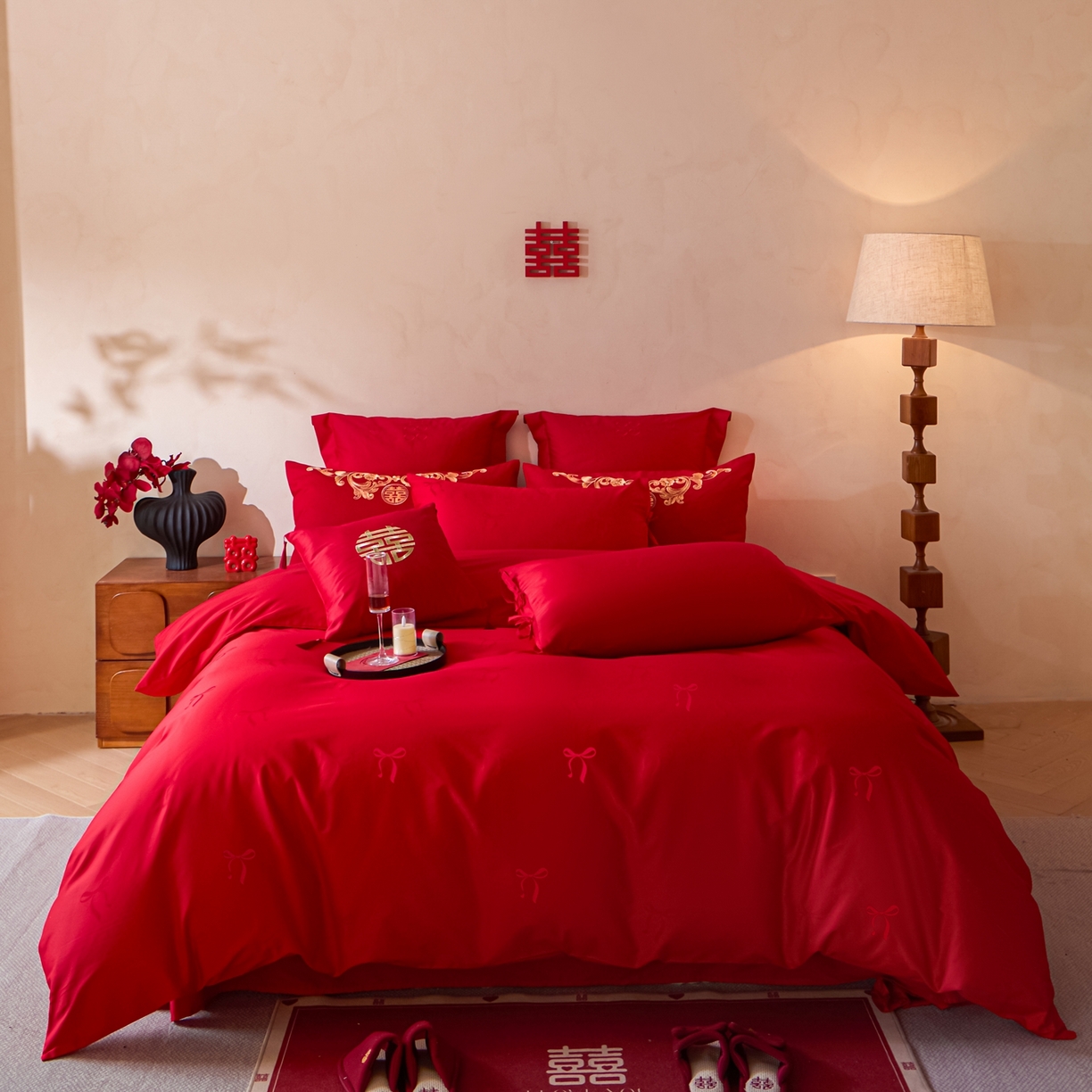 东方合美（原：皇家传奇） 2026新款长绒棉轻奢婚庆四件套 蝴蝶结提花