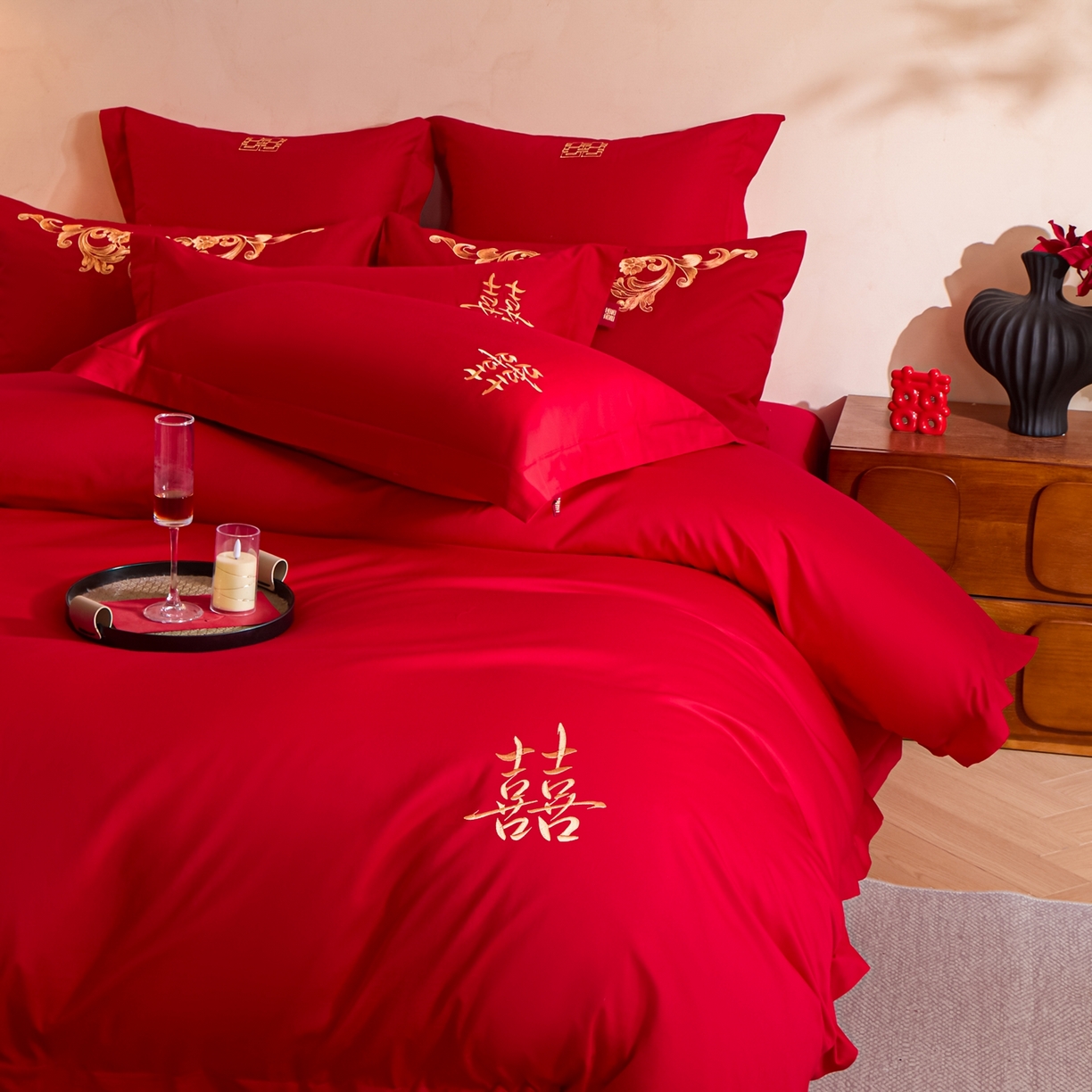 91家纺网 家纺一手货源 找家纺 东方合美（原：皇家传奇） 2026新款长绒棉轻奢婚庆四件套 添妆喜事