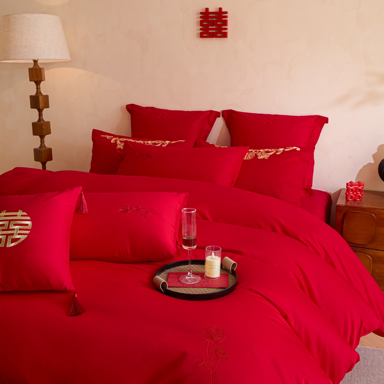 91家纺网 家纺一手货源 找家纺 东方合美（原：皇家传奇） 2026新款长绒棉轻奢婚庆四件套 千欢万喜