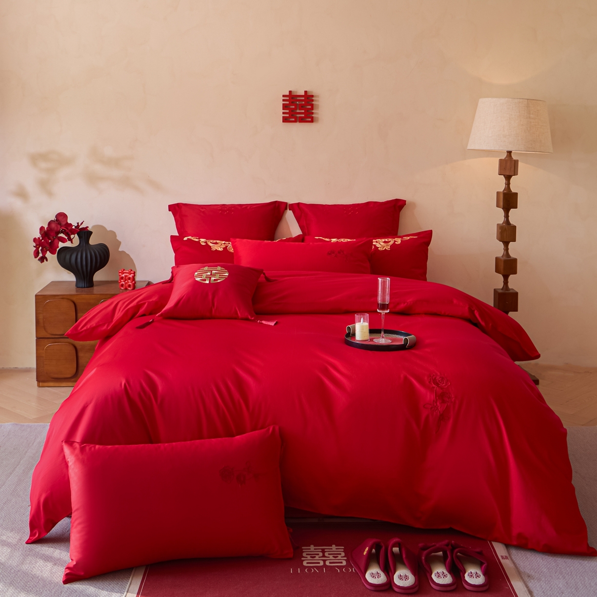 91家纺网 家纺一手货源 找家纺 东方合美（原：皇家传奇） 2026新款长绒棉轻奢婚庆四件套 千欢万喜