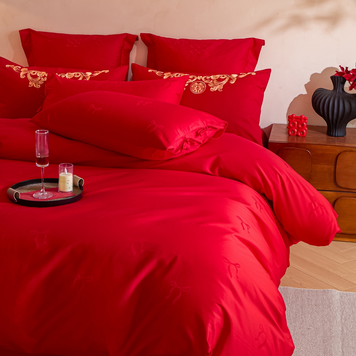 91家纺网 家纺一手货源 找家纺 东方合美（原：皇家传奇） 2026新款长绒棉轻奢婚庆四件套 蝴蝶结提花