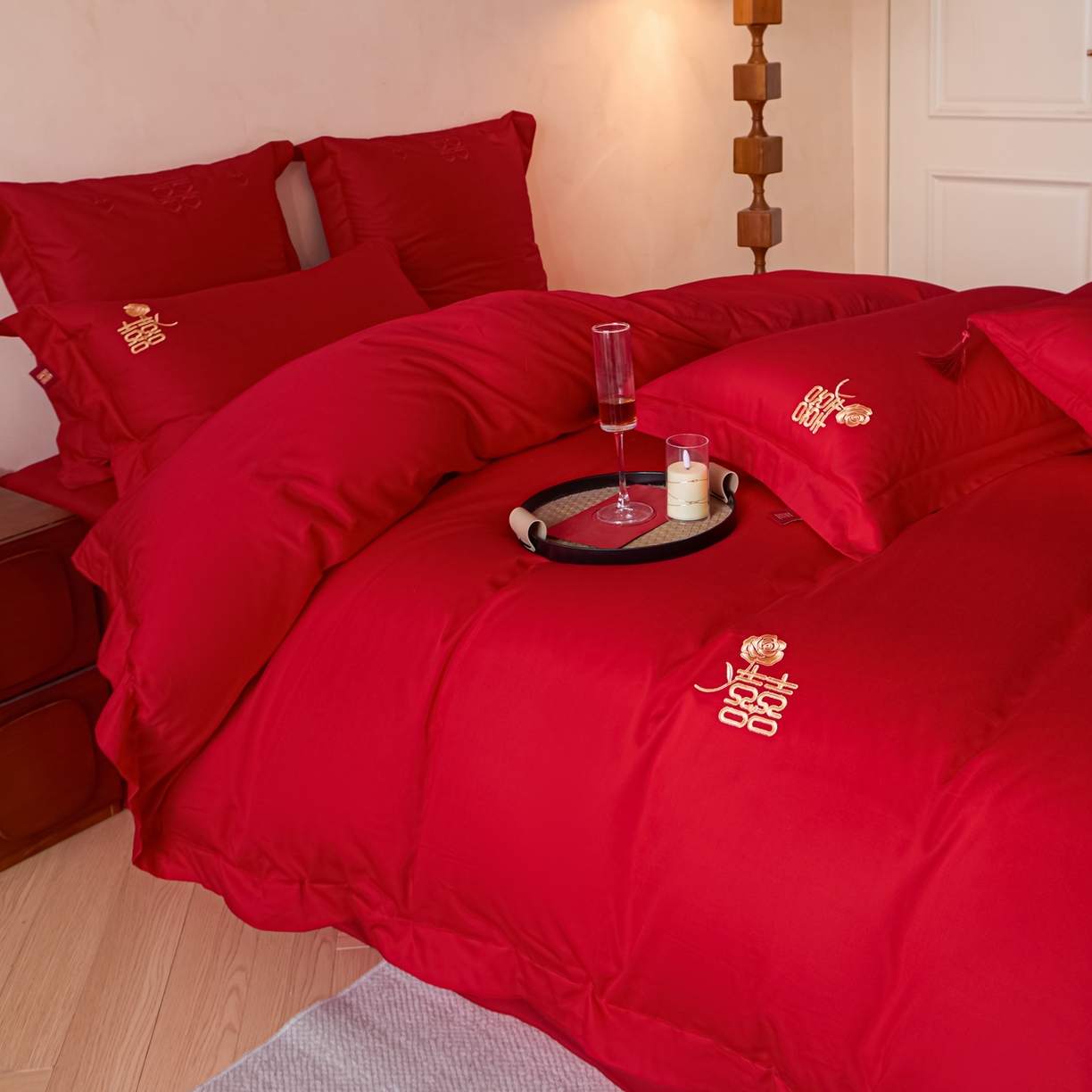 91家纺网 家纺一手货源 找家纺 东方合美（原：皇家传奇） 2026新款长绒棉轻奢婚庆四件套 优雅玫瑰