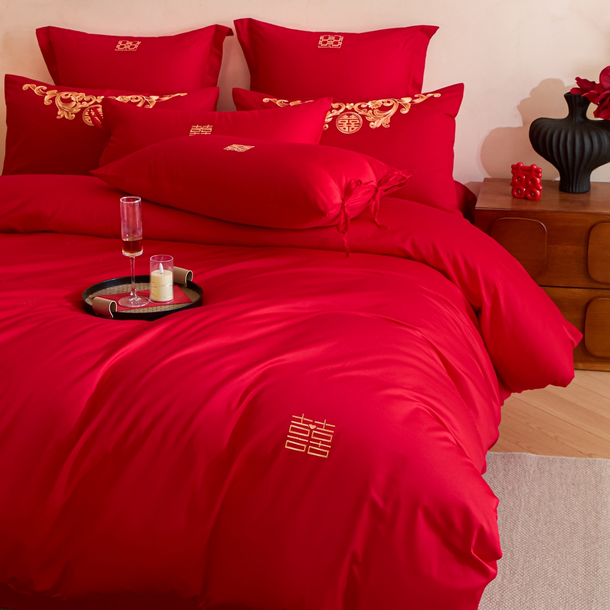 91家纺网 家纺一手货源 找家纺 东方合美（原：皇家传奇） 2026新款长绒棉轻奢婚庆四件套 喜妆