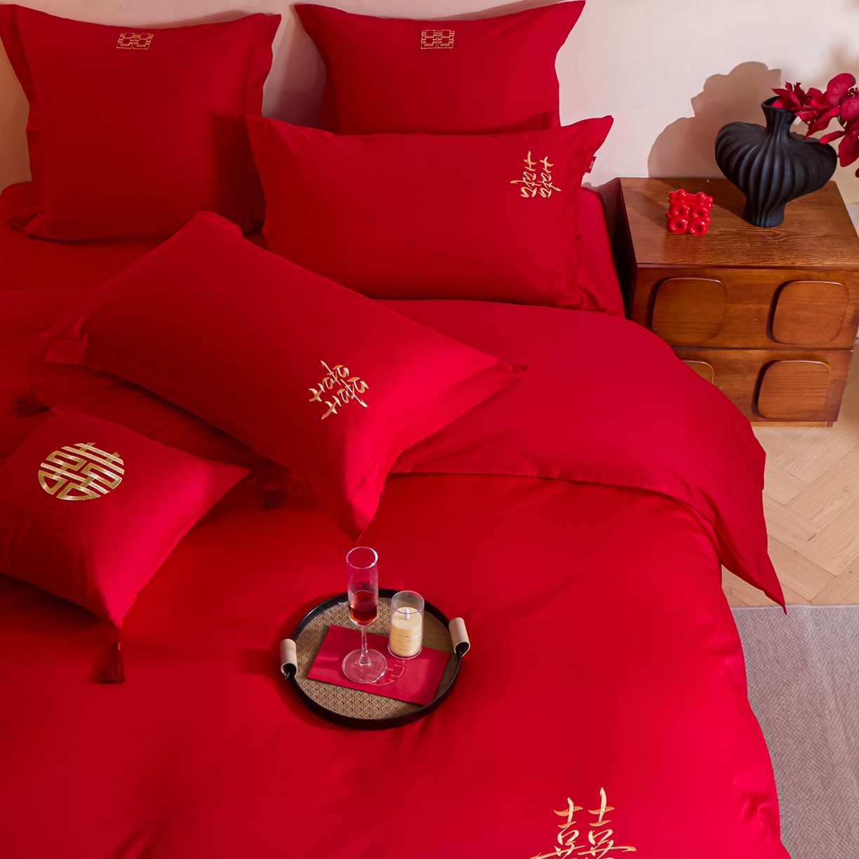 91家纺网 家纺一手货源 找家纺 东方合美（原：皇家传奇） 2026新款长绒棉轻奢婚庆四件套 添妆喜事