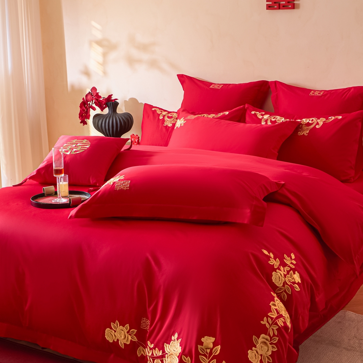 91家纺网 家纺一手货源 找家纺 东方合美（原：皇家传奇） 2026新款长绒棉轻奢婚庆四件套 花开并蒂