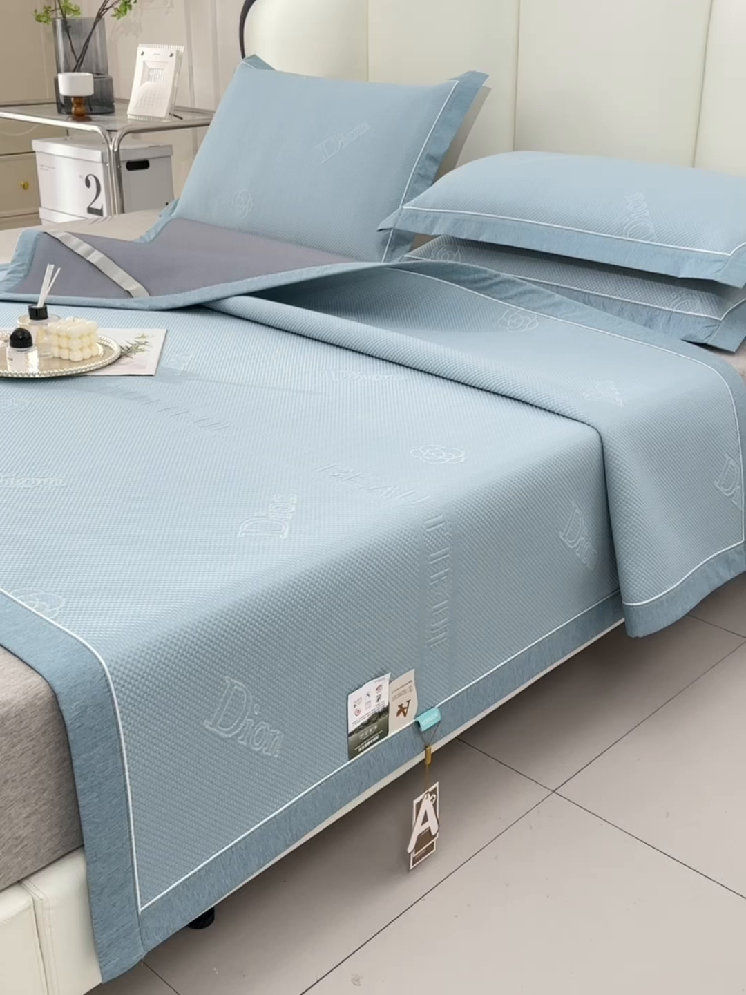 91家纺网 家纺一手货源 找家纺 小牛席业 2026新款迪恩冷感豆豆席凉席席子系列 迪恩冷感豆豆席-蓝色