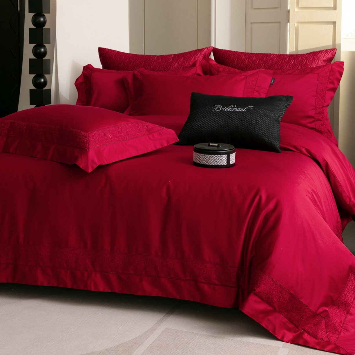 91家纺网 家纺一手货源 找家纺 馨蕊家居 2026新款100S全棉纯棉高定高精密刺绣四件套-兰芙 兰芙-温莎红