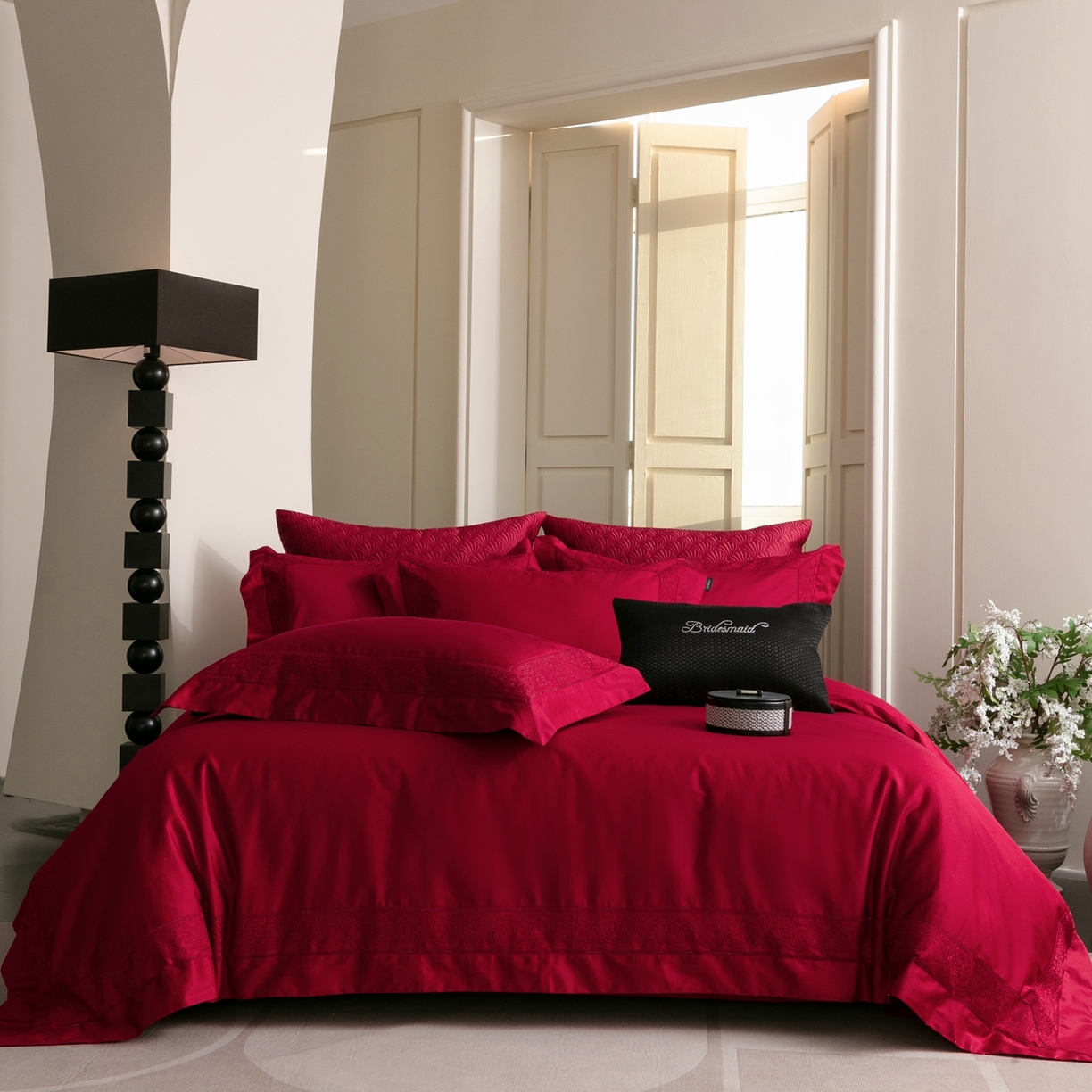 91家纺网 家纺一手货源 找家纺 馨蕊家居 2026新款100S全棉纯棉高定高精密刺绣四件套-兰芙 兰芙-温莎红