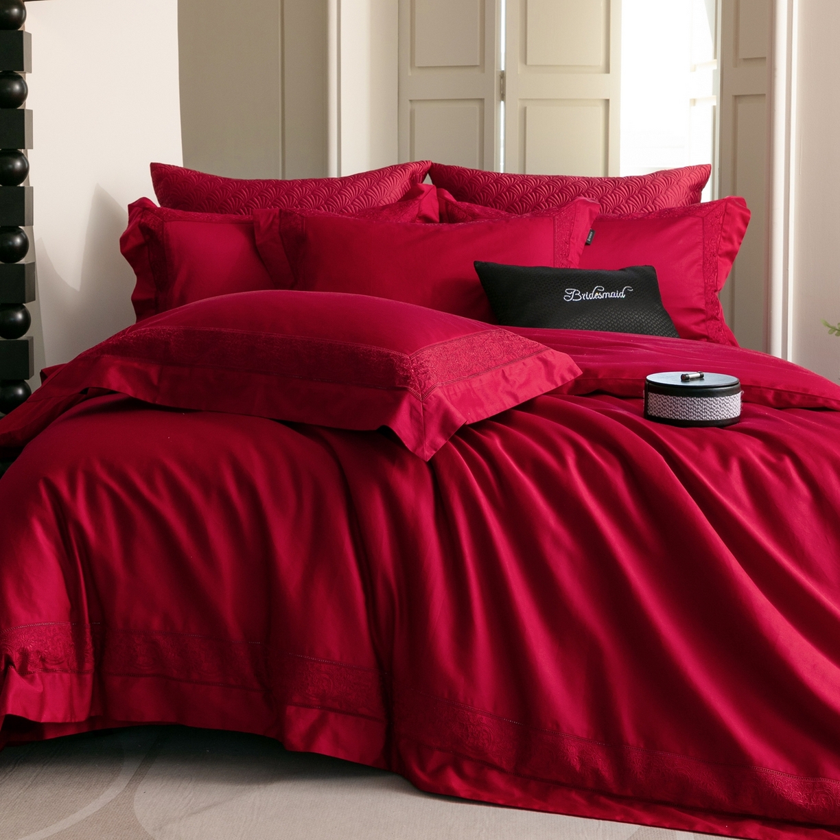 91家纺网 家纺一手货源 找家纺 馨蕊家居 2026新款100S全棉纯棉高定高精密刺绣四件套-兰芙 兰芙-温莎红