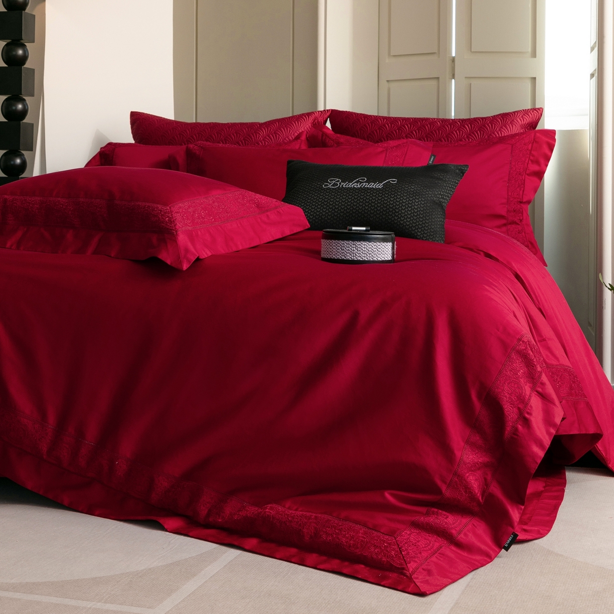 91家纺网 家纺一手货源 找家纺 馨蕊家居 2026新款100S全棉纯棉高定高精密刺绣四件套-兰芙 兰芙-温莎红