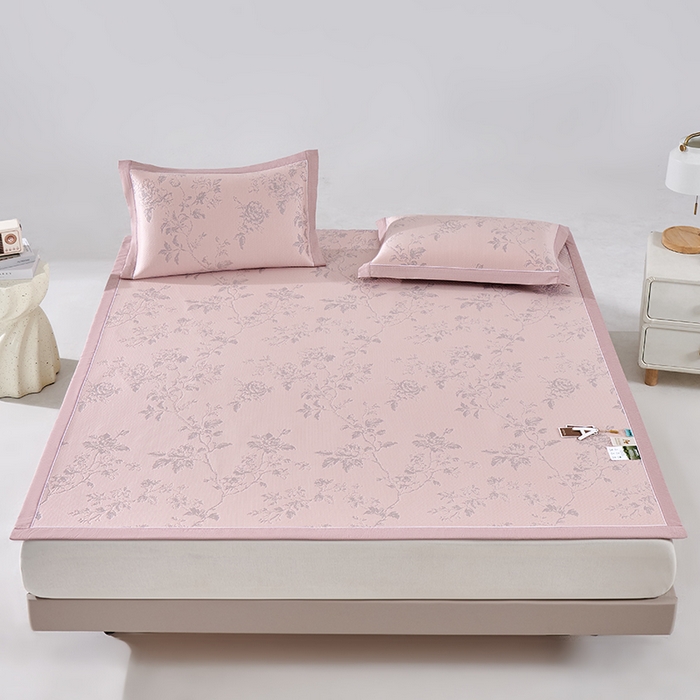 91家纺网 家纺一手货源 找家纺 小牛席业 2026新款牡丹花蔓冷感豆豆席凉席席子 牡丹花蔓-粉色