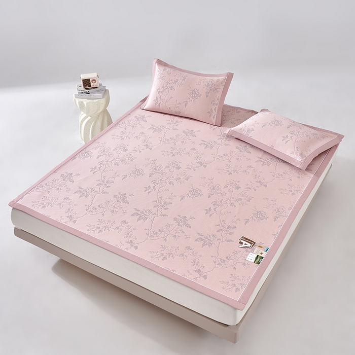 91家纺网 家纺一手货源 找家纺 小牛席业 2026新款牡丹花蔓冷感豆豆席凉席席子 牡丹花蔓-粉色