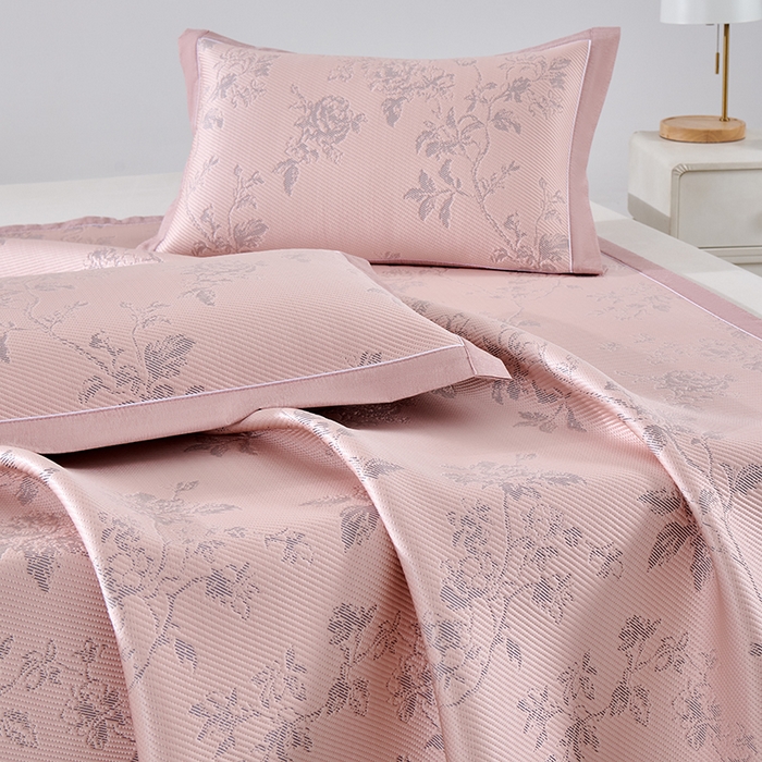 91家纺网 家纺一手货源 找家纺 小牛席业 2026新款牡丹花蔓冷感豆豆席凉席席子 牡丹花蔓-粉色