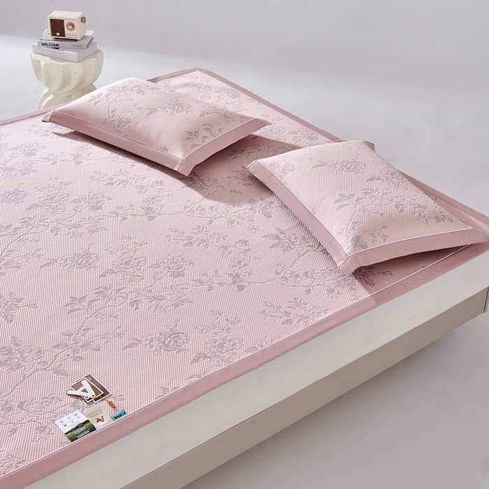 91家纺网 家纺一手货源 找家纺 小牛席业 2026新款牡丹花蔓冷感豆豆席凉席席子 牡丹花蔓-粉色