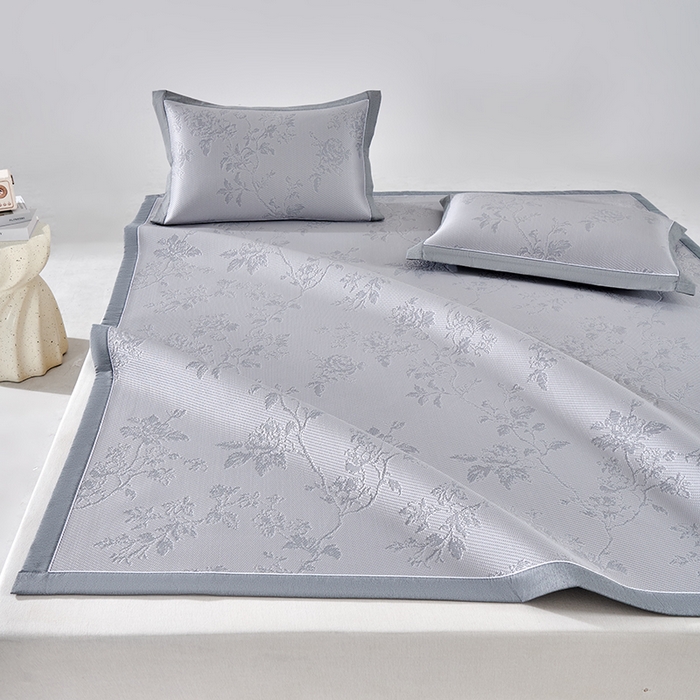 91家纺网 家纺一手货源 找家纺 小牛席业 2026新款牡丹花蔓冷感豆豆席凉席席子 牡丹花蔓-灰色