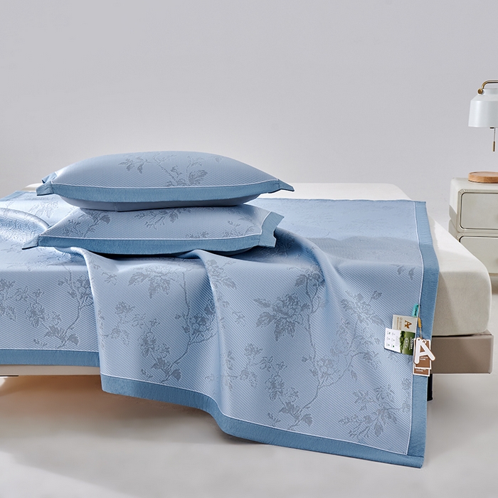 91家纺网 家纺一手货源 找家纺 小牛席业 2026新款牡丹花蔓冷感豆豆席凉席席子 牡丹花蔓-蓝色