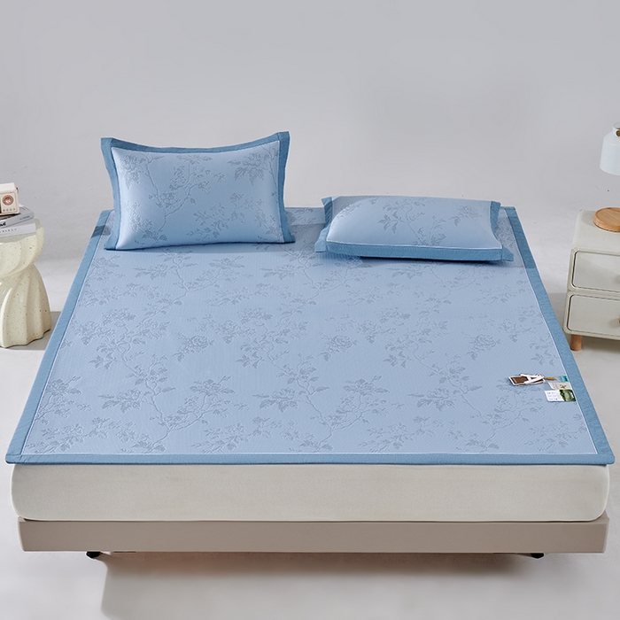 91家纺网 家纺一手货源 找家纺 小牛席业 2026新款牡丹花蔓冷感豆豆席凉席席子 牡丹花蔓-蓝色