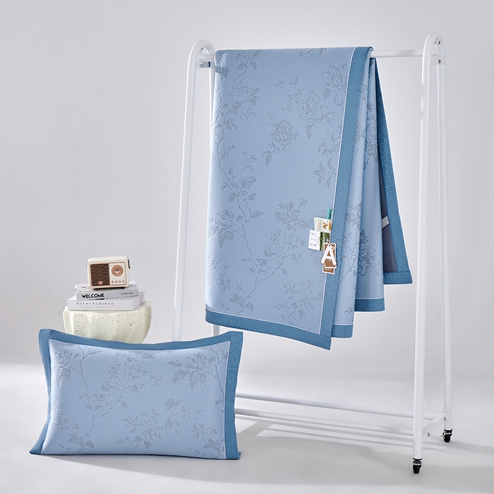 91家纺网 家纺一手货源 找家纺 小牛席业 2026新款牡丹花蔓冷感豆豆席凉席席子 牡丹花蔓-蓝色