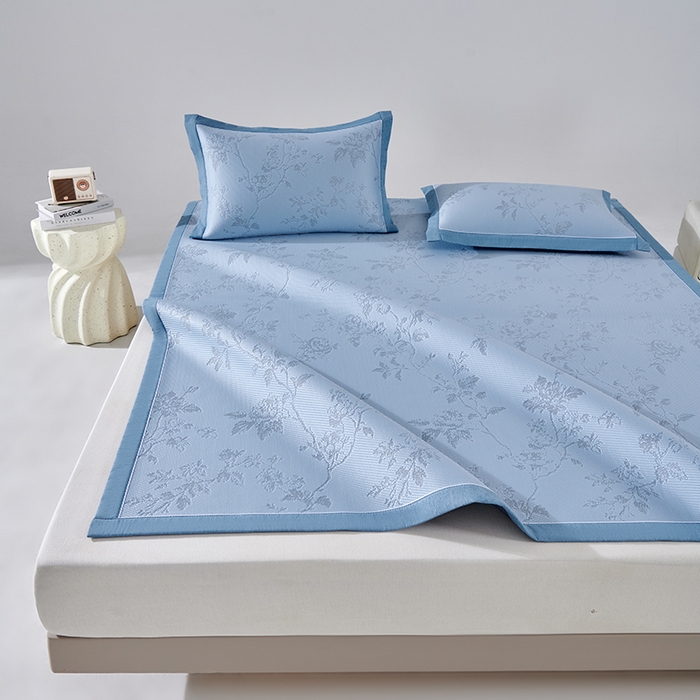 91家纺网 家纺一手货源 找家纺 小牛席业 2026新款牡丹花蔓冷感豆豆席凉席席子 牡丹花蔓-蓝色