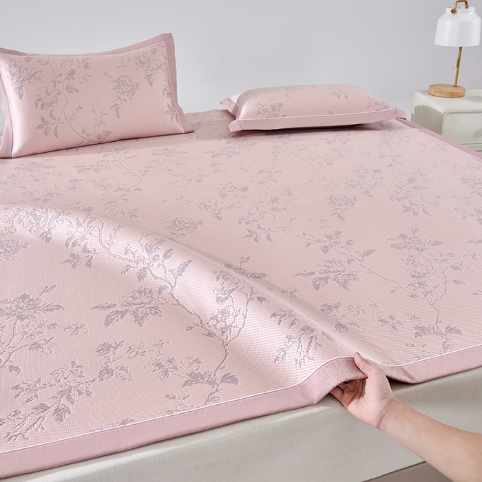 91家纺网 家纺一手货源 找家纺 小牛席业 2026新款牡丹花蔓冷感豆豆席凉席席子 牡丹花蔓-粉色