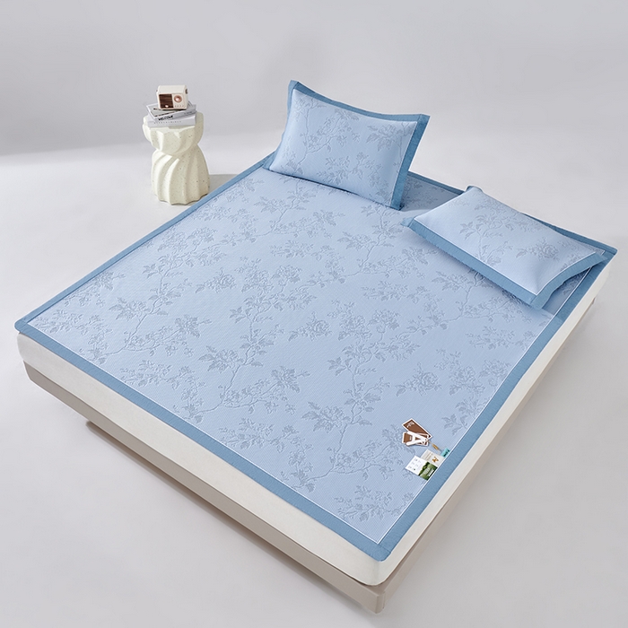 91家纺网 家纺一手货源 找家纺 小牛席业 2026新款牡丹花蔓冷感豆豆席凉席席子 牡丹花蔓-蓝色