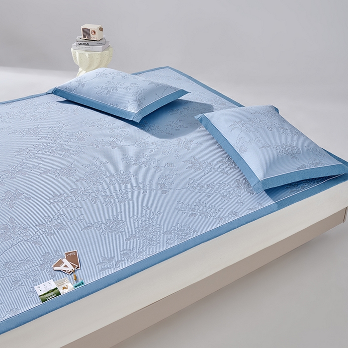 91家纺网 家纺一手货源 找家纺 小牛席业 2026新款牡丹花蔓冷感豆豆席凉席席子 牡丹花蔓-蓝色