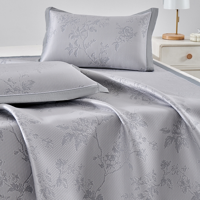 91家纺网 家纺一手货源 找家纺 小牛席业 2026新款牡丹花蔓冷感豆豆席凉席席子 牡丹花蔓-灰色