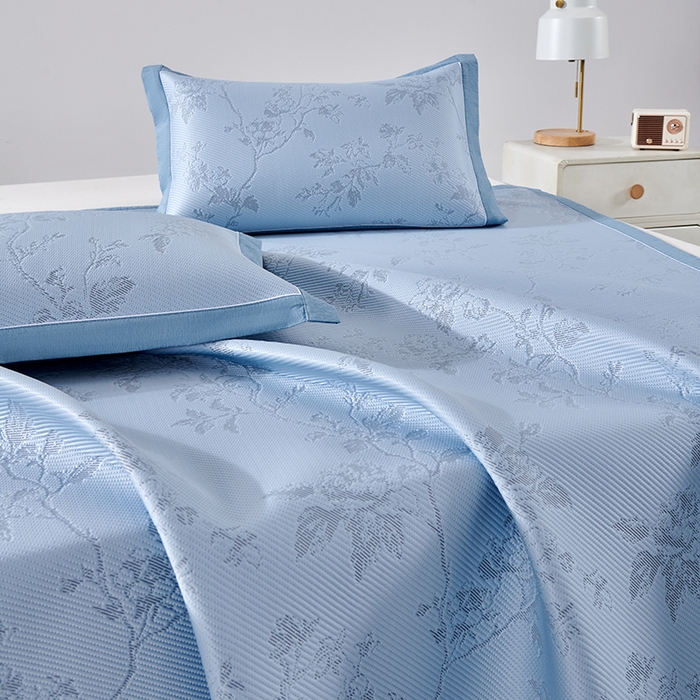 91家纺网 家纺一手货源 找家纺 小牛席业 2026新款牡丹花蔓冷感豆豆席凉席席子 牡丹花蔓-蓝色